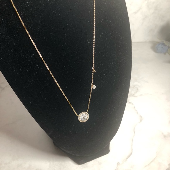 16 inch Delicate Gold-Tone Necklace, Circular Pendant with Small Sparkly Stones - Picture 13 of 13